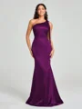 Sheath/Column One-Shoulder Floor-Length Sleeveless Silk Like Satin Bridesmaid Dress