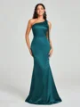 Sheath/Column One-Shoulder Floor-Length Sleeveless Silk Like Satin Bridesmaid Dress