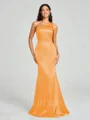 Sheath/Column One-Shoulder Floor-Length Sleeveless Silk Like Satin Bridesmaid Dress