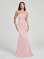 Sheath/Column One-Shoulder Floor-Length Sleeveless Silk Like Satin Bridesmaid Dress