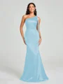 Sheath/Column One-Shoulder Floor-Length Sleeveless Silk Like Satin Bridesmaid Dress