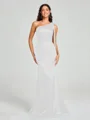 Sheath/Column One-Shoulder Floor-Length Sleeveless Silk Like Satin Bridesmaid Dress