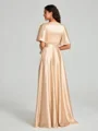 A-Line/Princess V-neck Floor-Length Short Sleeves Silk like Satin Bridesmaid Dress
