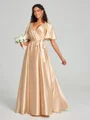 A-Line/Princess V-neck Floor-Length Short Sleeves Silk like Satin Bridesmaid Dress