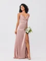 A-Line/Princess Silk like Satin Ruched V-neck Sleeveless Floor-Length Bridesmaid Dresses