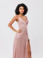 A-Line/Princess Silk like Satin Ruched V-neck Sleeveless Floor-Length Bridesmaid Dresses