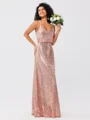 A-Line/Princess Sequins Ruched Straps Sleeveless Floor-Length Bridesmaid Dresses