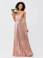 A-Line/Princess Sequins Ruched Straps Sleeveless Floor-Length Bridesmaid Dresses