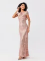 Sheath/Column Sequins Ruched Scoop Short Sleeves Floor-Length Bridesmaid Dresses