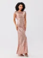 Sheath/Column Sequins Ruched Scoop Short Sleeves Floor-Length Bridesmaid Dresses
