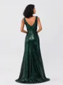 Sheath/Column Sequins Ruched V-neck Sleeveless Sweep/Brush Train Bridesmaid Dresses