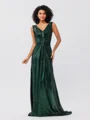 Sheath/Column Sequins Ruched V-neck Sleeveless Sweep/Brush Train Bridesmaid Dresses