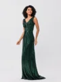 Sheath/Column Sequins Ruched V-neck Sleeveless Sweep/Brush Train Bridesmaid Dresses