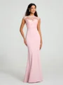 Trumpet/Mermaid High Neck Floor-Length Sleeveless Stretch Crepe Bridesmaid Dress