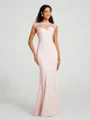 Trumpet/Mermaid High Neck Floor-Length Sleeveless Stretch Crepe Bridesmaid Dress