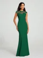 Trumpet/Mermaid High Neck Floor-Length Sleeveless Stretch Crepe Bridesmaid Dress