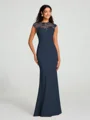 Trumpet/Mermaid High Neck Floor-Length Sleeveless Stretch Crepe Bridesmaid Dress