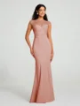 Trumpet/Mermaid High Neck Floor-Length Sleeveless Stretch Crepe Bridesmaid Dress