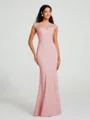 Trumpet/Mermaid High Neck Floor-Length Sleeveless Stretch Crepe Bridesmaid Dress