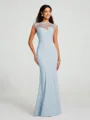 Trumpet/Mermaid High Neck Floor-Length Sleeveless Stretch Crepe Bridesmaid Dress