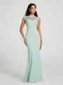 Trumpet/Mermaid High Neck Floor-Length Sleeveless Stretch Crepe Bridesmaid Dress