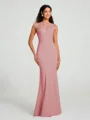 Trumpet/Mermaid High Neck Floor-Length Sleeveless Stretch Crepe Bridesmaid Dress