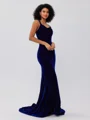 Trumpet/Mermaid Velvet Ruffles Straps Sleeveless Sweep/Brush Train Bridesmaid Dresses