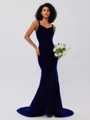 Trumpet/Mermaid Velvet Ruffles Straps Sleeveless Sweep/Brush Train Bridesmaid Dresses