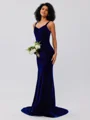 Trumpet/Mermaid Velvet Ruffles Straps Sleeveless Sweep/Brush Train Bridesmaid Dresses