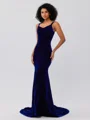 Trumpet/Mermaid Velvet Ruffles Straps Sleeveless Sweep/Brush Train Bridesmaid Dresses