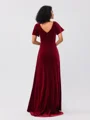 A-Line/Princess Velvet Ruched V-neck Short Sleeves Sweep/Brush Train Bridesmaid Dresses