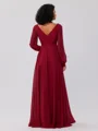 A-Line/Princess Chiffon Ruched V-neck Long Sleeves Floor-Length Bridesmaid Dresses