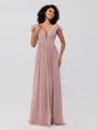 A-Line/Princess Chiffon Ruffles V-neck Sleeveless Sweep/Brush Train Bridesmaid Dresses
