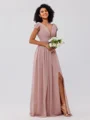 A-Line/Princess Chiffon Ruffles V-neck Sleeveless Sweep/Brush Train Bridesmaid Dresses