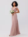 A-Line/Princess Chiffon Ruffles V-neck Sleeveless Sweep/Brush Train Bridesmaid Dresses