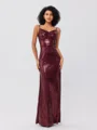 Sheath/Column Sequins Ruched Spaghetti Straps Sleeveless Floor-Length Bridesmaid Dresses
