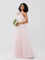 A-Line/Princess Tulle Ruffles Halter Sleeveless Floor-Length Bridesmaid Dresses