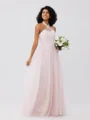 A-Line/Princess Tulle Ruffles Halter Sleeveless Floor-Length Bridesmaid Dresses