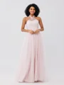 A-Line/Princess Tulle Ruffles Halter Sleeveless Floor-Length Bridesmaid Dresses