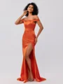 Sheath/Column Silk like Satin Ruched Off-the-Shoulder Sleeveless Sweep/Brush Train Bridesmaid Dresses