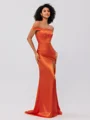 Sheath/Column Silk like Satin Ruched Off-the-Shoulder Sleeveless Sweep/Brush Train Bridesmaid Dresses