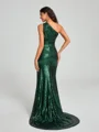Sheath/Column One-Shoulder Sweep/Brush Train Sleeveless Sequins Bridesmaid Dress