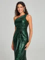 Sheath/Column One-Shoulder Sweep/Brush Train Sleeveless Sequins Bridesmaid Dress