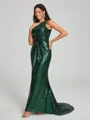 Sheath/Column One-Shoulder Sweep/Brush Train Sleeveless Sequins Bridesmaid Dress