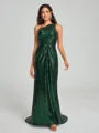 Sheath/Column One-Shoulder Sweep/Brush Train Sleeveless Sequins Bridesmaid Dress
