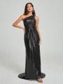 Sheath/Column One-Shoulder Sweep/Brush Train Sleeveless Sequins Bridesmaid Dress