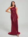 Sheath/Column One-Shoulder Sweep/Brush Train Sleeveless Sequins Bridesmaid Dress