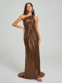 Sheath/Column One-Shoulder Sweep/Brush Train Sleeveless Sequins Bridesmaid Dress