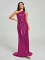 Sheath/Column One-Shoulder Sweep/Brush Train Sleeveless Sequins Bridesmaid Dress