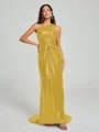Sheath/Column One-Shoulder Sweep/Brush Train Sleeveless Sequins Bridesmaid Dress